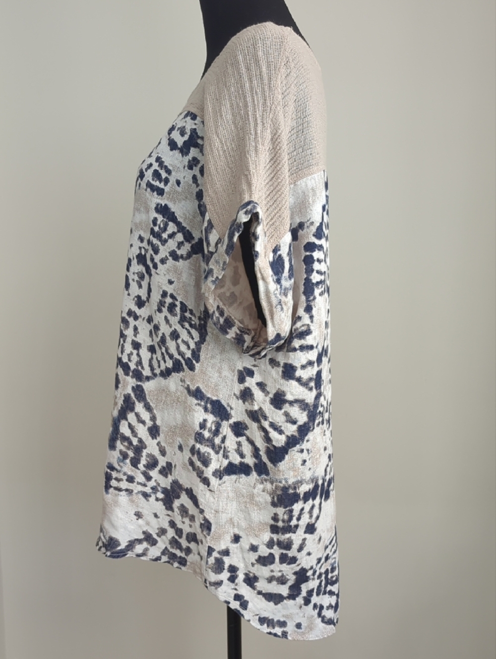NWT Lungo L'Arno 100% Linen Tie-Dye Navy & Natural Mixed-Media Tunic - Picture 7 of 11